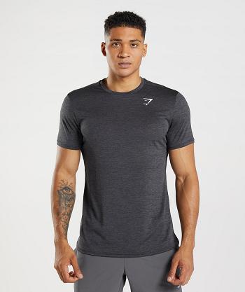 T Shirts Męskie Gymshark Arrival Marl Czarne Czarne Szare | PL 3889WNB